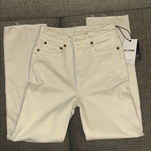 NWT RE/DONE Women’s Cream 90’s High Rise Raw Hem Jeans, Size 25